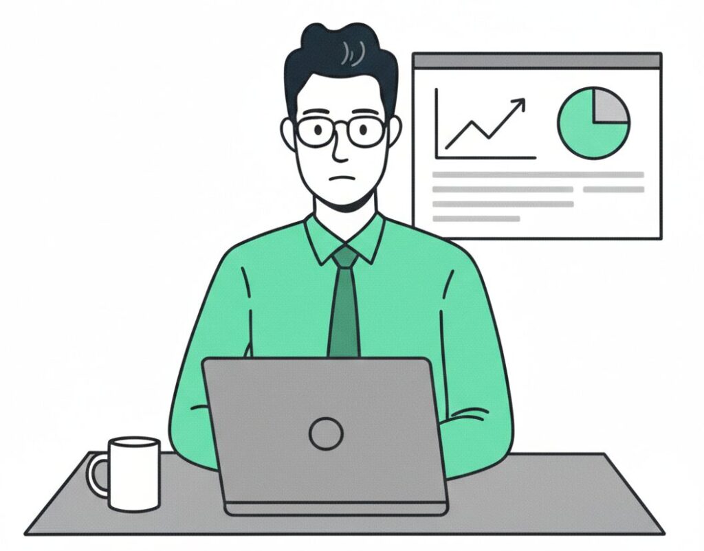 Marketer reviewing a GA4 dashboard with a clean events set-up and balanced analytics charts