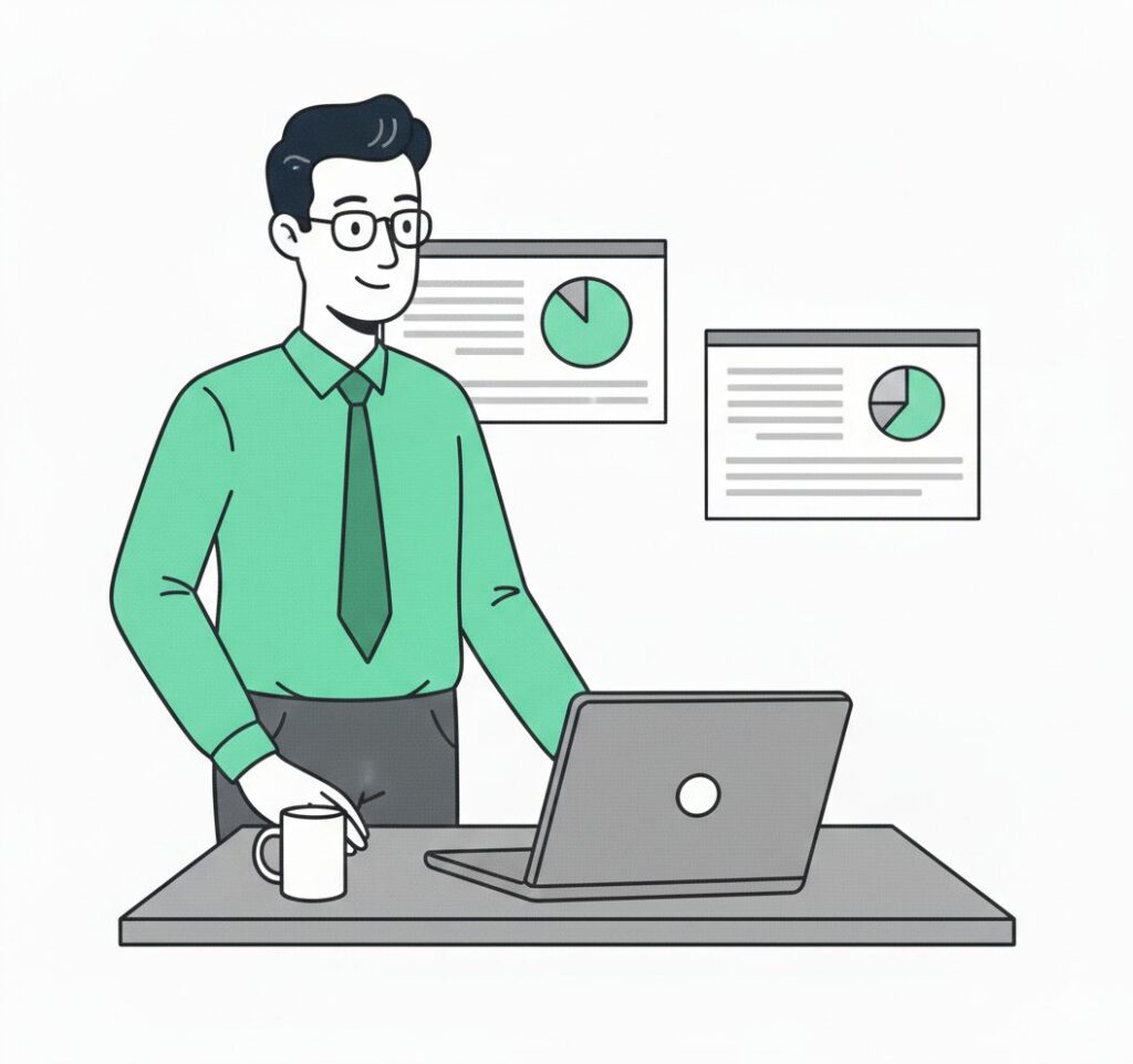 Marketer stepping back to review GA4 dashboards and event data after initial tracking analysis