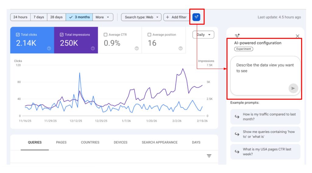 AI-Powered Google Search Console Configuration screenshot recently launch in December 2025 and roll out in January 2026