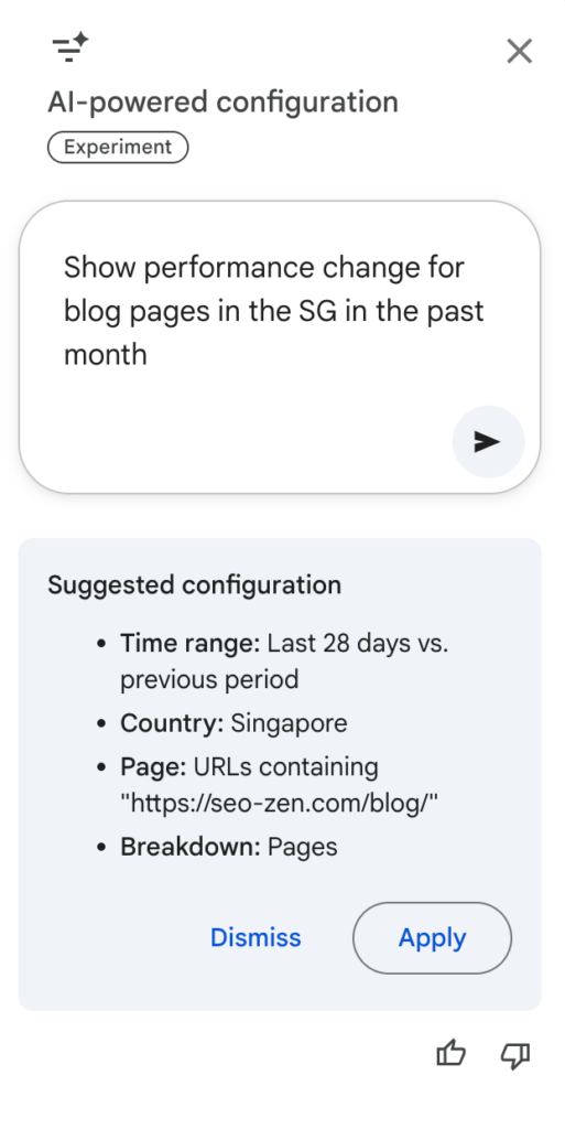 Show clicks and CTR for pages under /blog/ in Singapore over the last quarter.