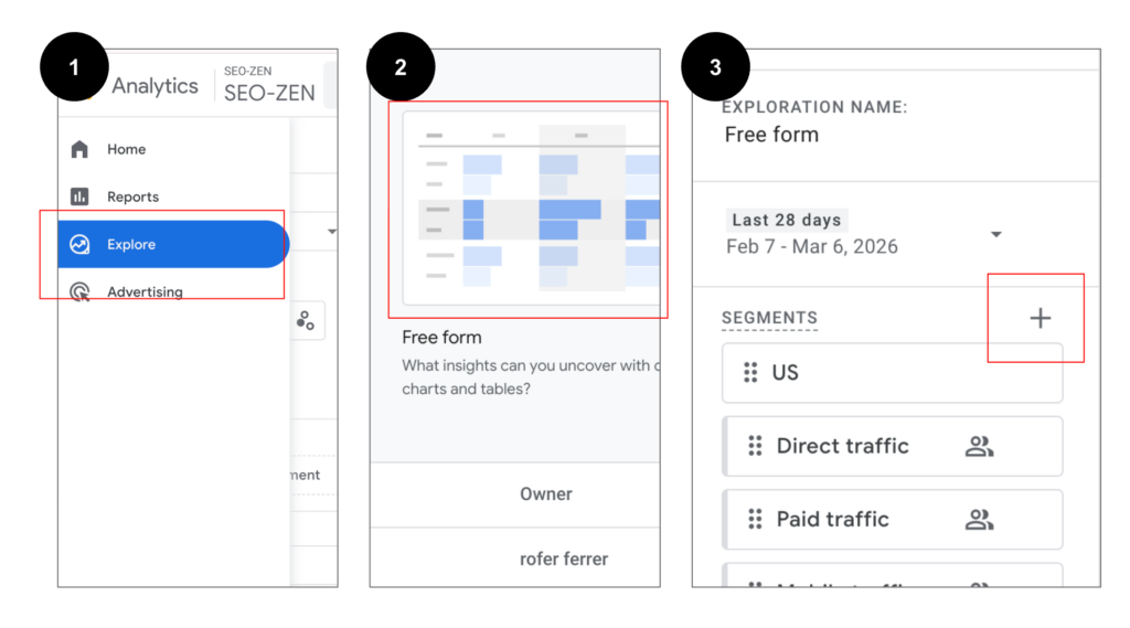 GA4 screenshot on how to create segment for AI traffic part 1