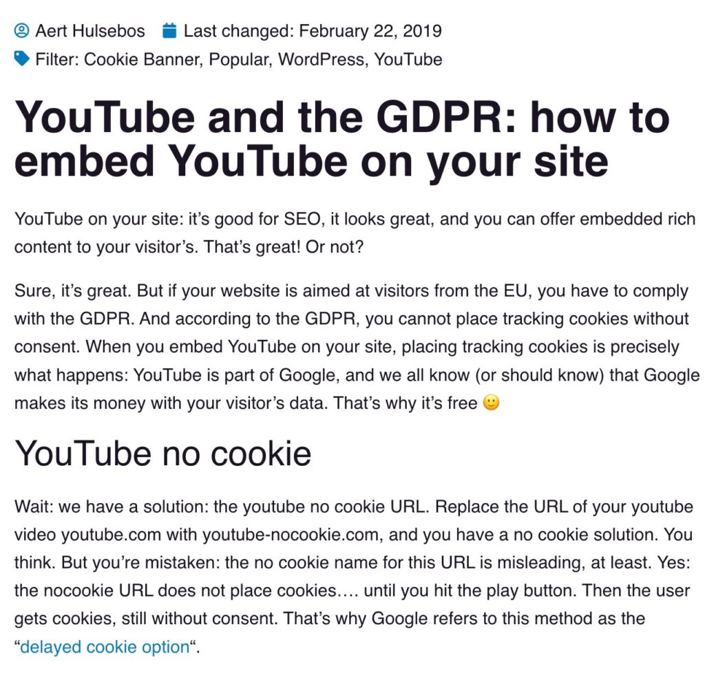 image from Complianz walks through how websites can block YouTube iframes until consent is granted