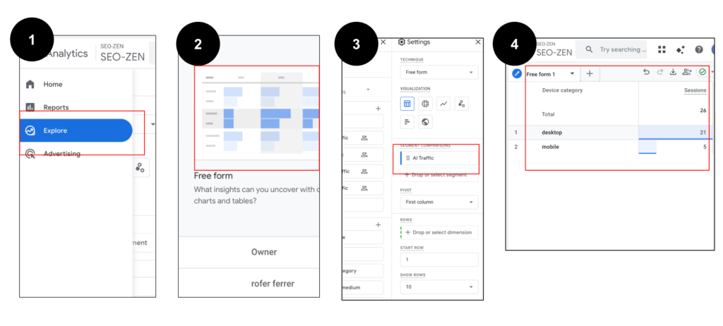GA 4 how to create custom reports for AI traffic
